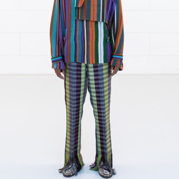 Kenneth Ize XS woven plaid fringe pants - Picture 2 of 7